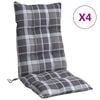 vidaXL Almofad&otilde;es cadeira encosto alto 4 pcs oxford xadrez cinzento
