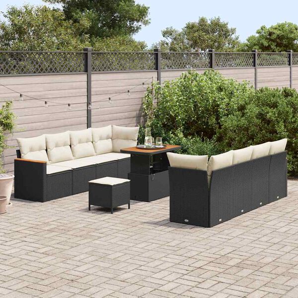 vidaXL Conjunto de Sof&aacute; de Jardim com almofada 12 pcs Preto vime PE