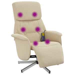 vidaXL Cadeira de massagens reclin&aacute;vel com apoio de p&eacute;s tecido creme