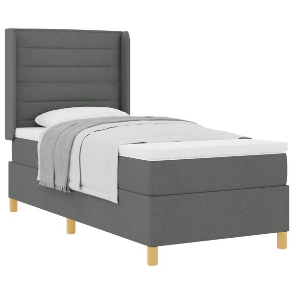 vidaXL Cama Box com colch&atilde;o Cinza Escuro 90 x 200 cm tecido