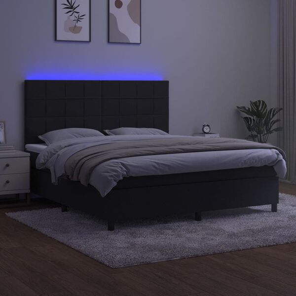 vidaXL Cama box spring c/ colch&atilde;o/LED 160x200 cm veludo preto