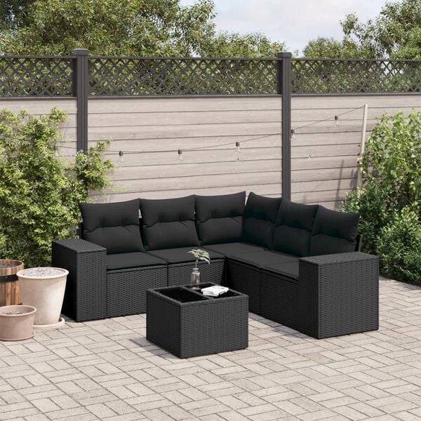 vidaXL 6 pcs conjunto sof&aacute;s de jardim c/ almofad&otilde;es vime PE preto