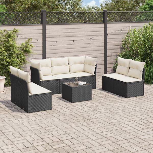 vidaXL 8 pcs conjunto sof&aacute;s de jardim com almofad&otilde;es vime PE preto