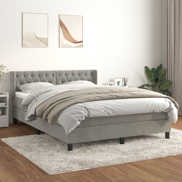 vidaXL Cama com molas/colch&atilde;o 140x200 cm veludo cinzento-claro