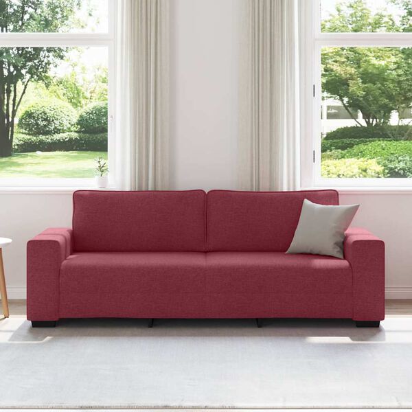vidaXL Sof&aacute; de 3 lugares tecido 220x77x82 cm vermelho tinto