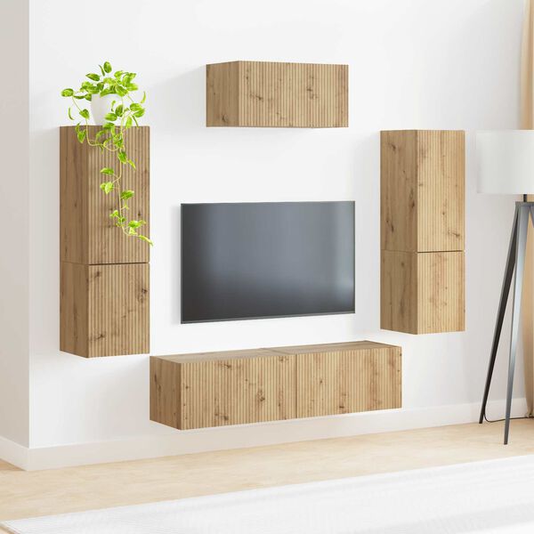 vidaXL Conjunto de m&oacute;vel de TV 4 pcs Carvalho Artesanal