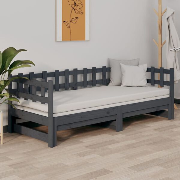820736 vidaXL Sof&aacute;-cama de puxar 2x(90x200) cm pinho maci&ccedil;o cinza
