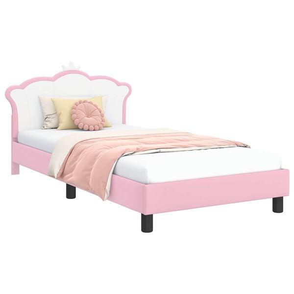 vidaXL Estrutura de Cama Infantil com Cabeceira Rosa 90 x 190 cm PU