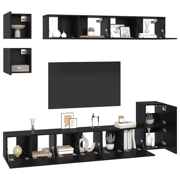 vidaXL Conjunto de m&oacute;vel de TV 8 pcs Carvalho Preto Madeira processada