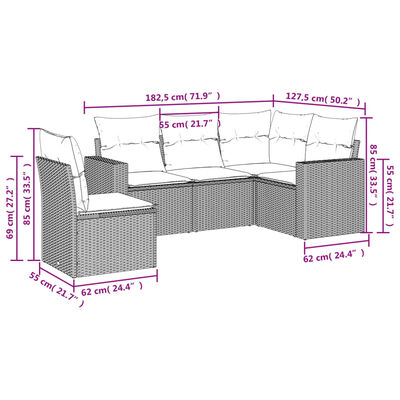 vidaXL 5 pcs conjunto de sofás p/ jardim com almofadões vime PE bege