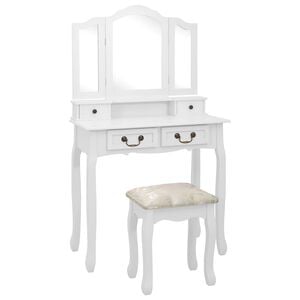 vidaXL Conj. toucador com banco 80x69x141 cm madeira paulownia branco