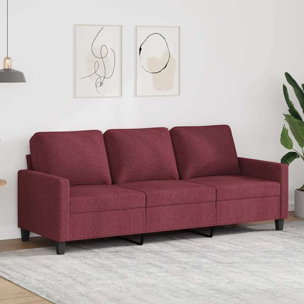 vidaXL Sof&aacute; de 3 lugares tecido 180 cm vermelho tinto