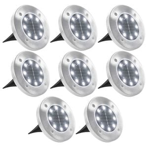 vidaXL Ilumina&ccedil;&atilde;o LED solar de solo 8 pcs branco
