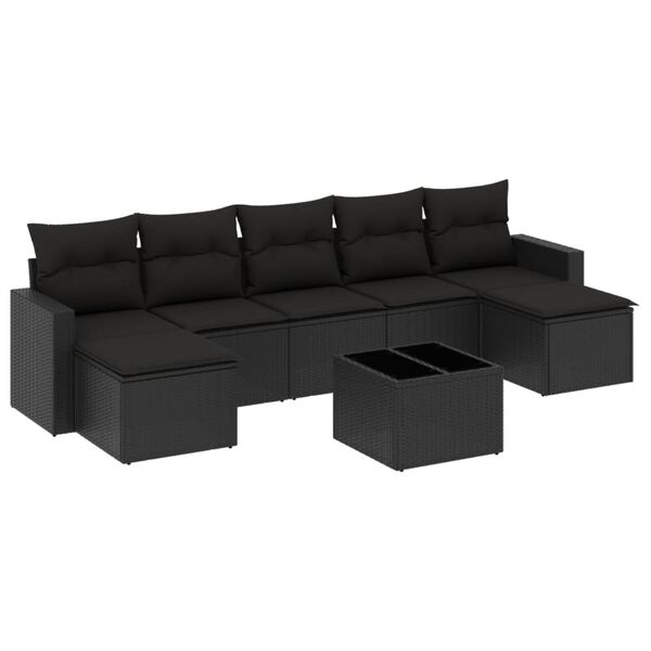 vidaXL 8 pcs conjunto sof&aacute;s de jardim com almofad&otilde;es vime PE preto