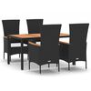 vidaXL 5 pcs conjunto de jantar p/ jardim c/ almofad&otilde;es vime PE preto