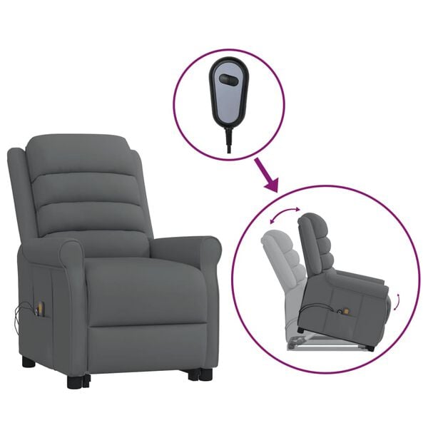 vidaXL Poltrona de massagens elevat&oacute;ria couro artificial cinzento