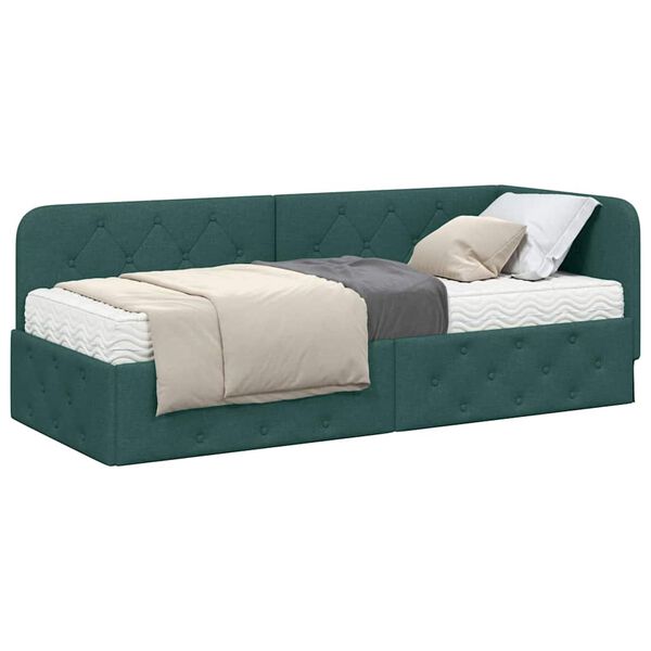 vidaXL Estrutura de Cama de Canto Verde Escuro 80 x 200 cm tecido