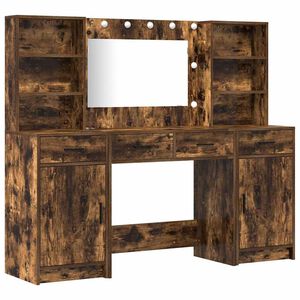 vidaXL Conjunto de Mesa de Maquiagem com LED 3 pcs Carvalho Defumado