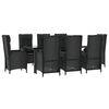 vidaXL 9 pcs conjunto de jantar p/ jardim c/ almofad&otilde;es vime PE preto