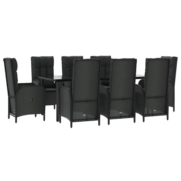 vidaXL 9 pcs conjunto de jantar p/ jardim c/ almofad&otilde;es vime PE preto