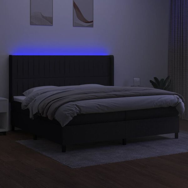 vidaXL Cama box spring c/ colch&atilde;o e LED 200x200 cm tecido preto