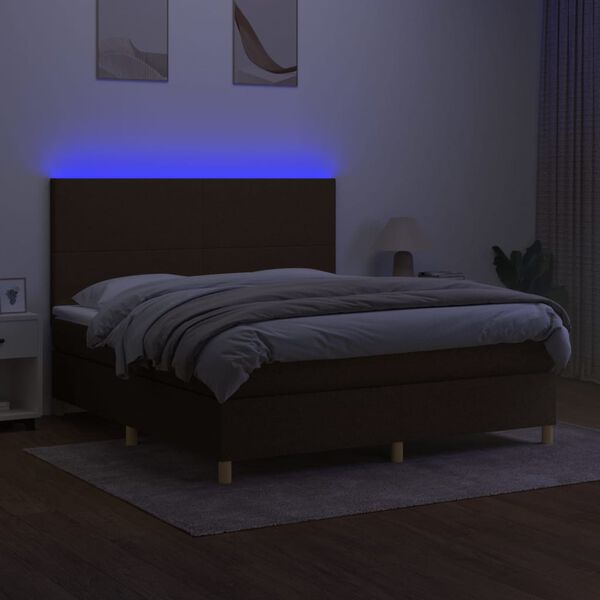 vidaXL Cama box spring c/ colch&atilde;o/LED 160x200cm tecido castanho-escuro