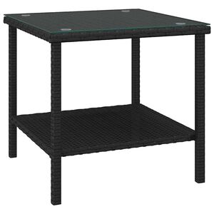 vidaXL Mesa de apoio 45x45x45 cm vime PE e vidro temperado preto