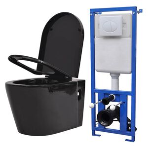vidaXL Sanita de parede com cisterna oculta, cer&acirc;mica, preto