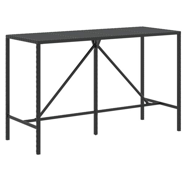 vidaXL Mesa de bar com tampo de vidro 180x70x110 cm vime PE preto