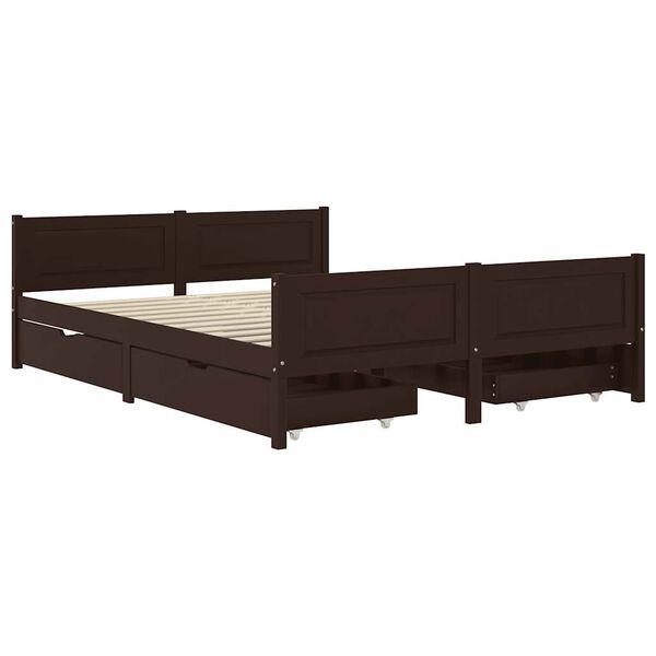 vidaXL Cama com 4 gavetas 140x200 cm pinho maci&ccedil;o castanho-escuro
