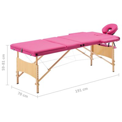 vidaXL Mesa de massagens dobrável 3 zonas madeira rosa