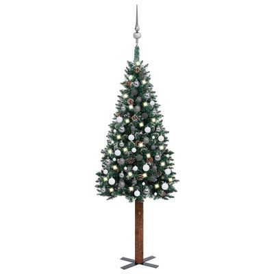 vidaXL Árvore de Natal fina pré-iluminada com bolas 180 cm verde