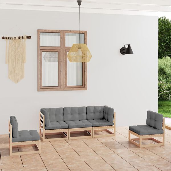 vidaXL 5 pcs conjunto lounge de jardim c/ almofad&otilde;es pinho maci&ccedil;o