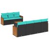 vidaXL Conjunto de sof&aacute; de jardim com 8 pe&ccedil;as e almofadas em rattan sint&eacute;tico preto