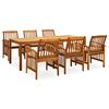 vidaXL 7 pcs conjunto de jantar p/ jardim c/ almofad&otilde;es ac&aacute;cia maci&ccedil;a