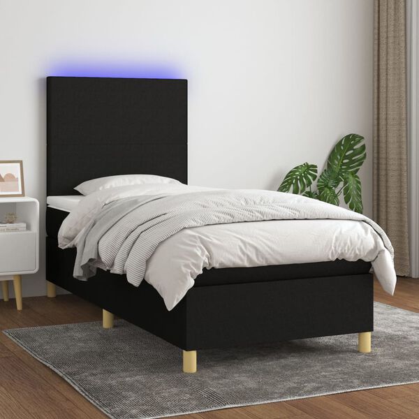 vidaXL Cama box spring c/ colchão e LED 100x200 cm tecido preto