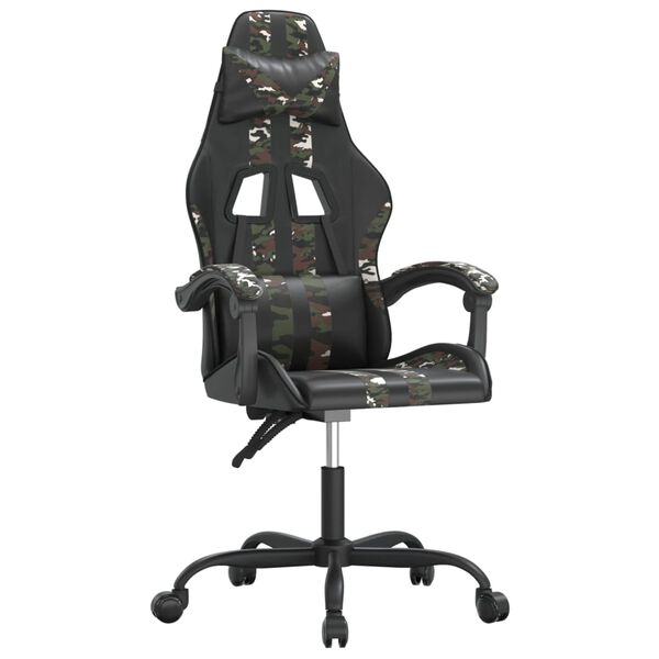 vidaXL Cadeira gaming couro artificial preto e camuflado