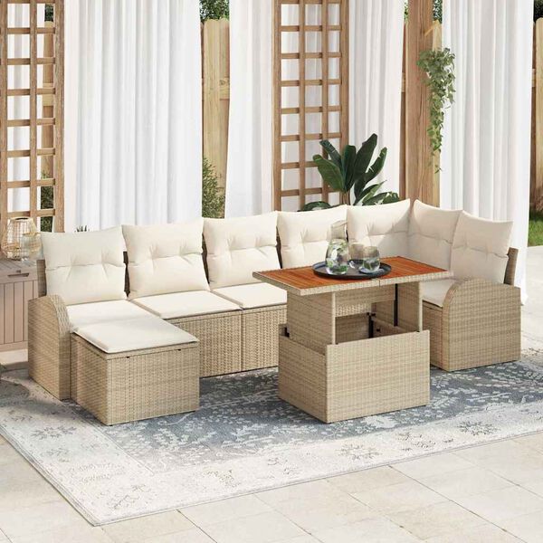 vidaXL Conjunto de Sof&aacute; de Jardim 8 pcs Bege Rattan Sint&eacute;tico