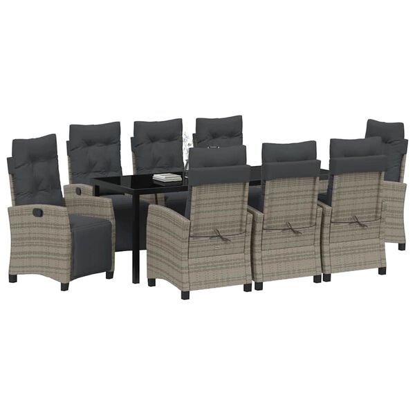 vidaXL Conjunto de Jantar para Jardim 9 pcs Cinzeto vime PE