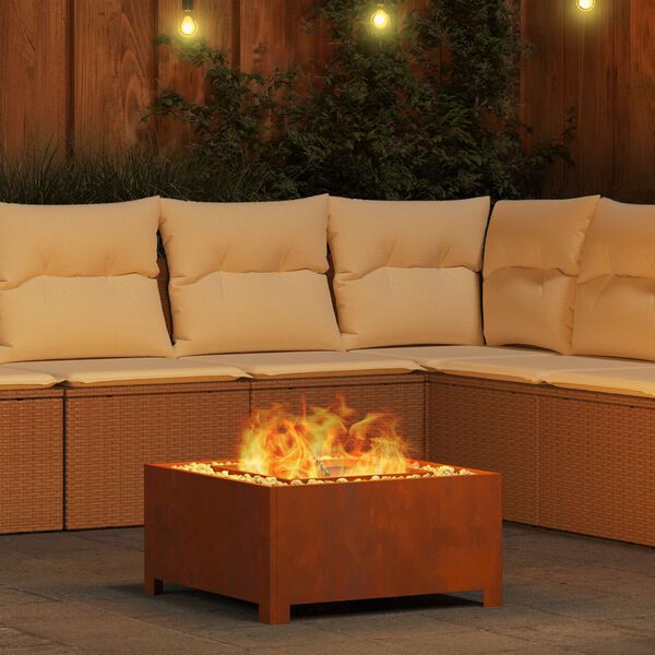 vidaXL Fire Pit Castanho 60 x 60 x 30 cm A&ccedil;o resistente &agrave;s intemp&eacute;ries