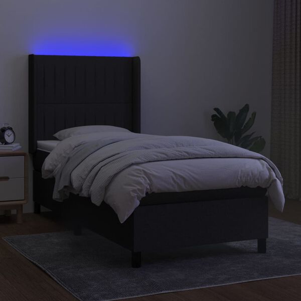 vidaXL Cama box spring c/ colch&atilde;o e LED 90x200 cm tecido preto