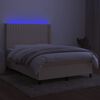 vidaXL Cama box spring c/ colch&atilde;o e LED 140x190 cm tecido cor creme