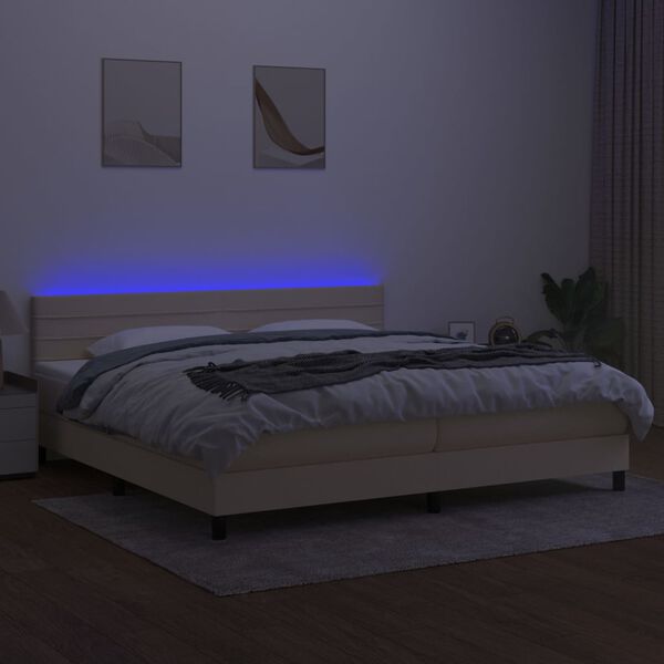 vidaXL Cama box spring c/ colch&atilde;o e LED 200x200 cm tecido cor creme