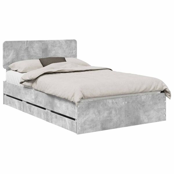 vidaXL Estrutura da Cama com cabeceira Cinzento Concreto 135 x 190 cm