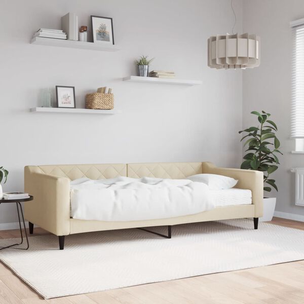vidaXL Sof&aacute;-cama com colch&atilde;o 90x200 cm tecido cor creme