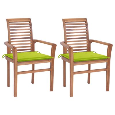 vidaXL Cadeiras jantar c/ almofadões verde brilhante 2 pcs teca maciça