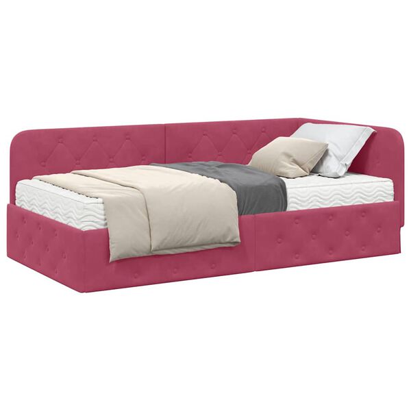 vidaXL Estrutura de Cama de Canto Vinho Vermelho 100 x 200 cm Veludo