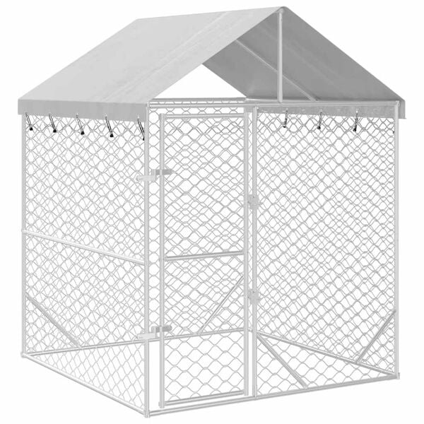 vidaXL Canil de exterior com teto 2x2x2,5m a&ccedil;o galvanizado prateado