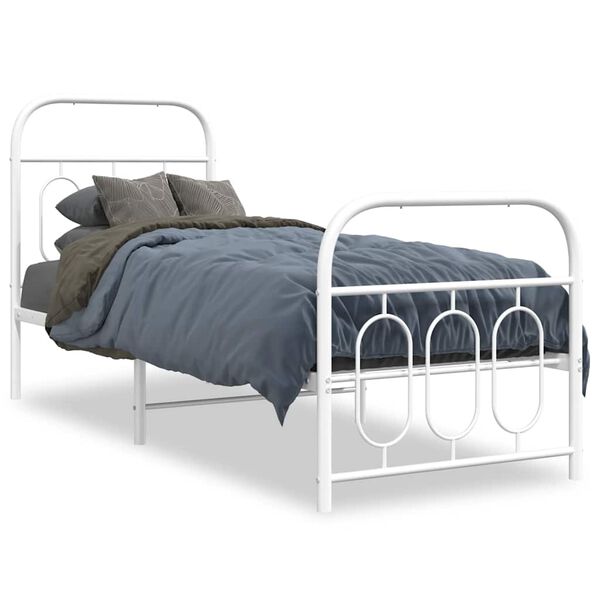 vidaXL Estrutura de cama com cabeceira e p&eacute;s 75x190 cm metal branco