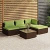 vidaXL 5 pcs conjunto lounge jardim c/ almofad&otilde;es vime PE castanho